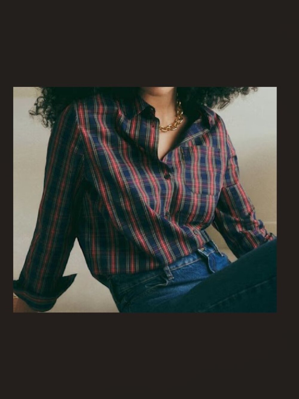 Sezane Tomboy Shirt, Red Scottish Tartan, size 8